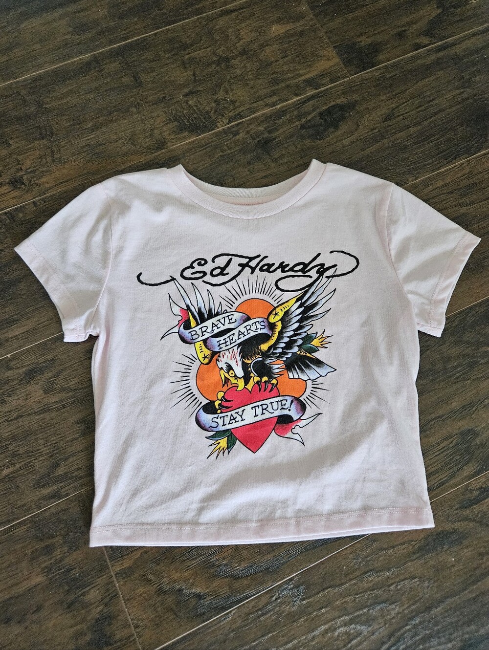 Ed Hardy Pink Short Sleeve Brave Eagle Cropped Baby Tee Size Small